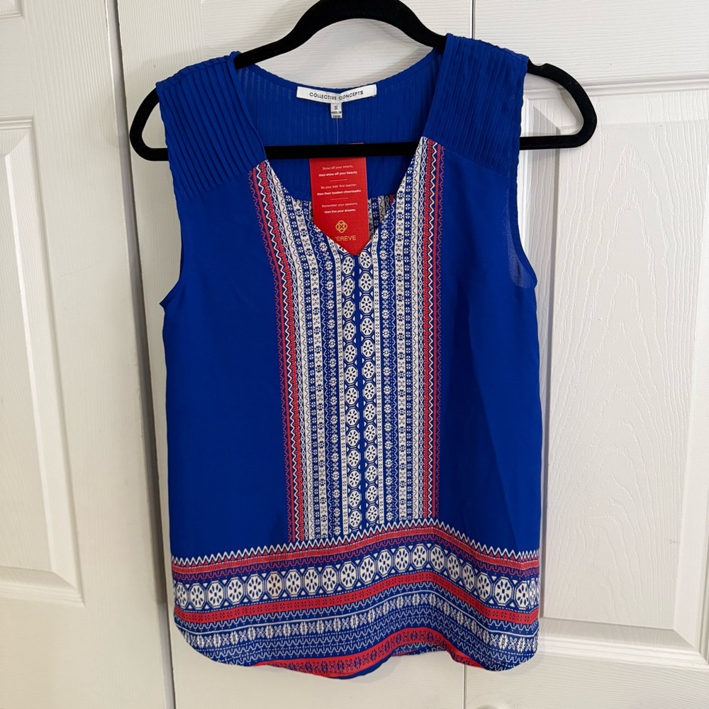 Evereve Blue Red Graphic Sleeveless Tank Top